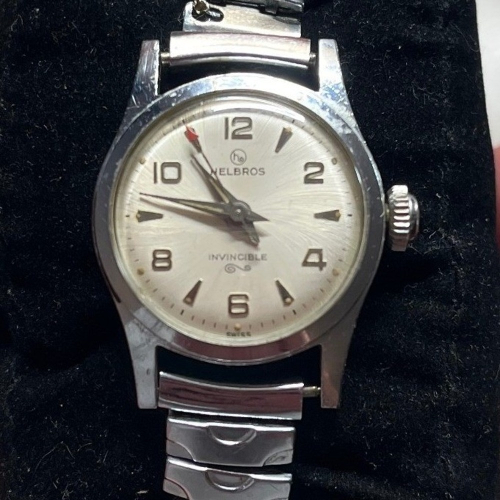 Vintage Helbros Invincible Swiss Manual Wind Wristwatch Running Sunburst